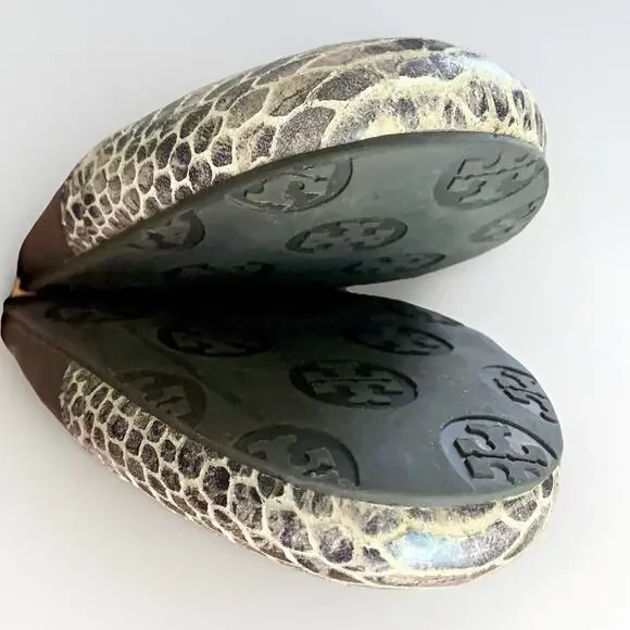 TORY BURCH Leather Snakeskin Ballet Flat Slip-On Shoe Grey Gunmetal Logo WMNS 9 - Picture 8 of 14